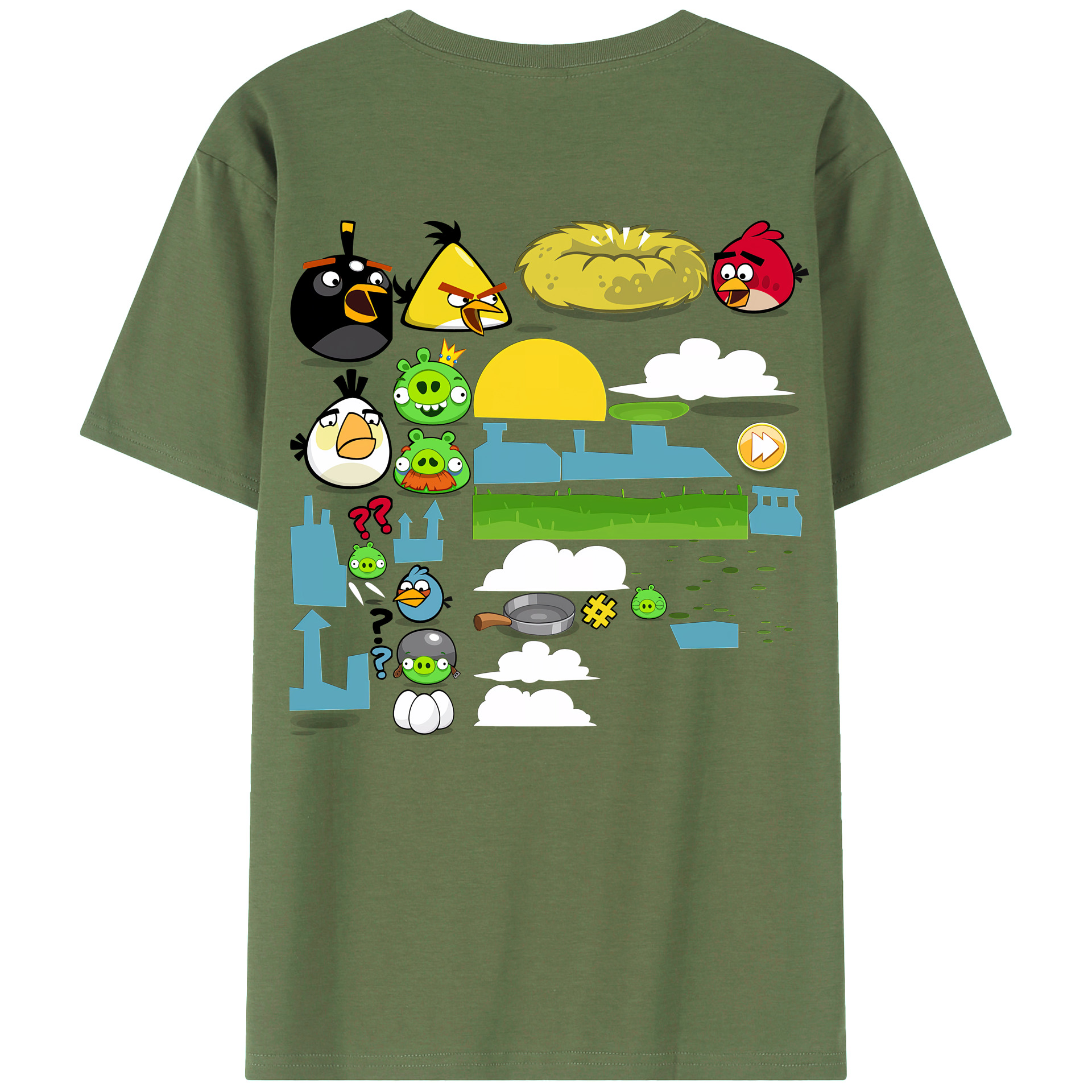 （画像用） Angry Birds アングリーバード 綿100％ メンズ半袖Tシャツ（バックプリント） 通気性